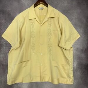 Vintage Yuca Maxtli Guayabera Shirt Men's 3XL‎ Yellow Embroidered Short Sleeve